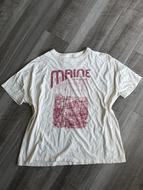 aerie Tops - Aerie Oversized Boyfriend Graphic Tee Maine Women’s Sz M Distressed 100% Cotton